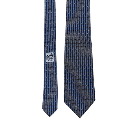 Hermes Silk Printed Mens Tie Marine 1 of 8