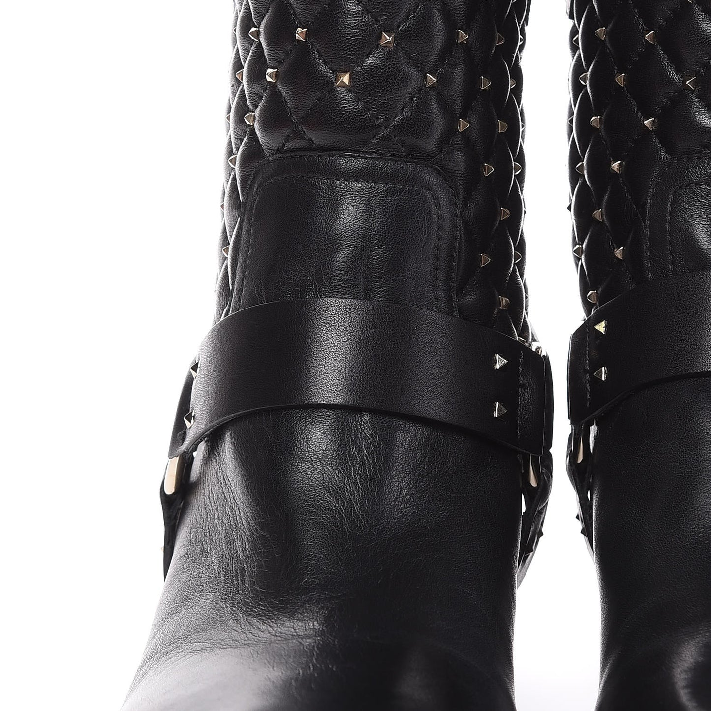 Calfskin Nappa Rockstud Spike 20mm Biker Boots 41 Black