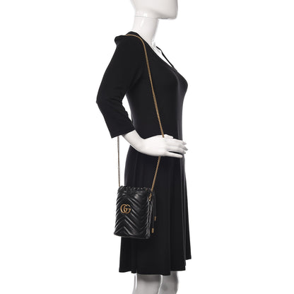 Gucci Calfskin Matelasse Mini GG Marmont 2.0 Bucket Bag Black 2 of 9