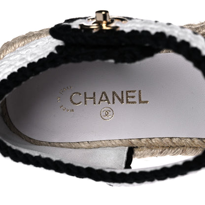 Chanel Braided Knit Cap Toe CC Ankle Strap Espadrilles 39 White Black 7 of 10