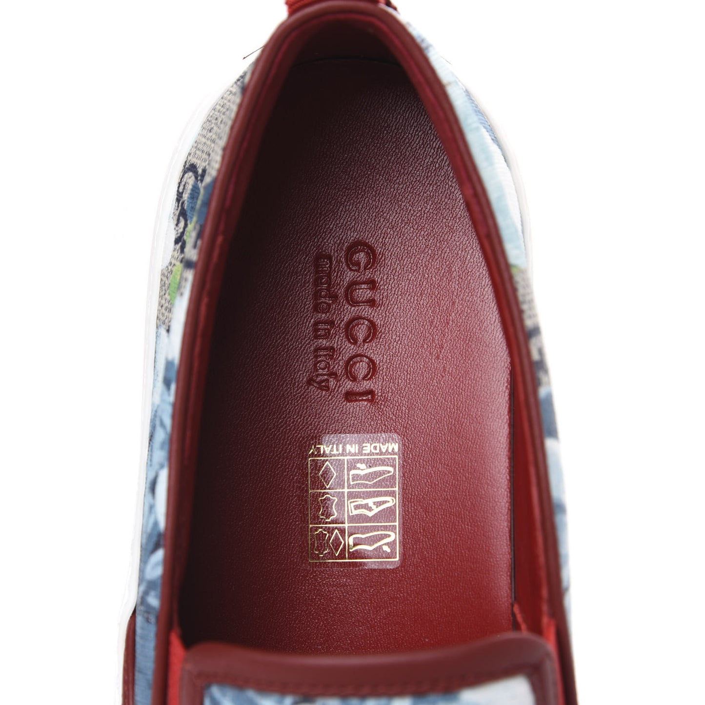 GG Supreme Monogram Blooms Womens Slip On Sneakers 37.5 Beige Blue Navy Red