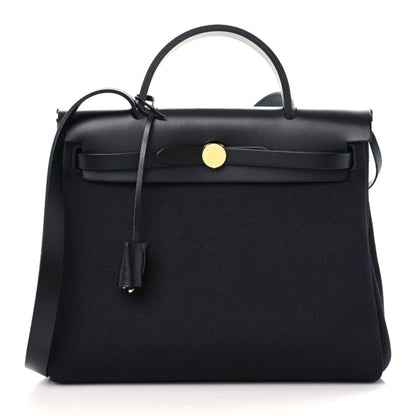 Hermes Military Toile Vache Hunter Herbag Zip Retourne 31 PM Black 3 of 9