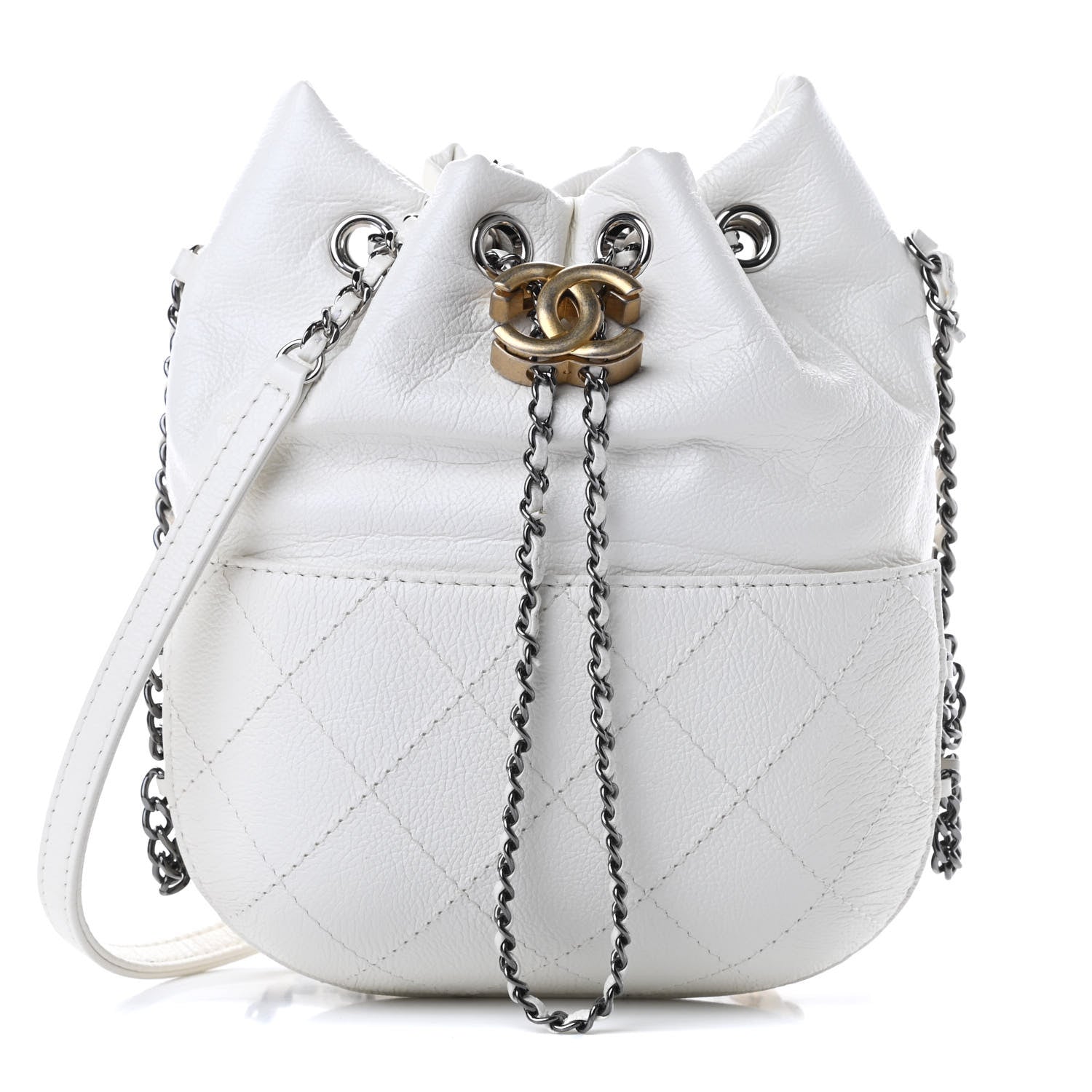 Chanel Aged Calfskin Quilted Small Gabrielle Bucket White 1 of 10