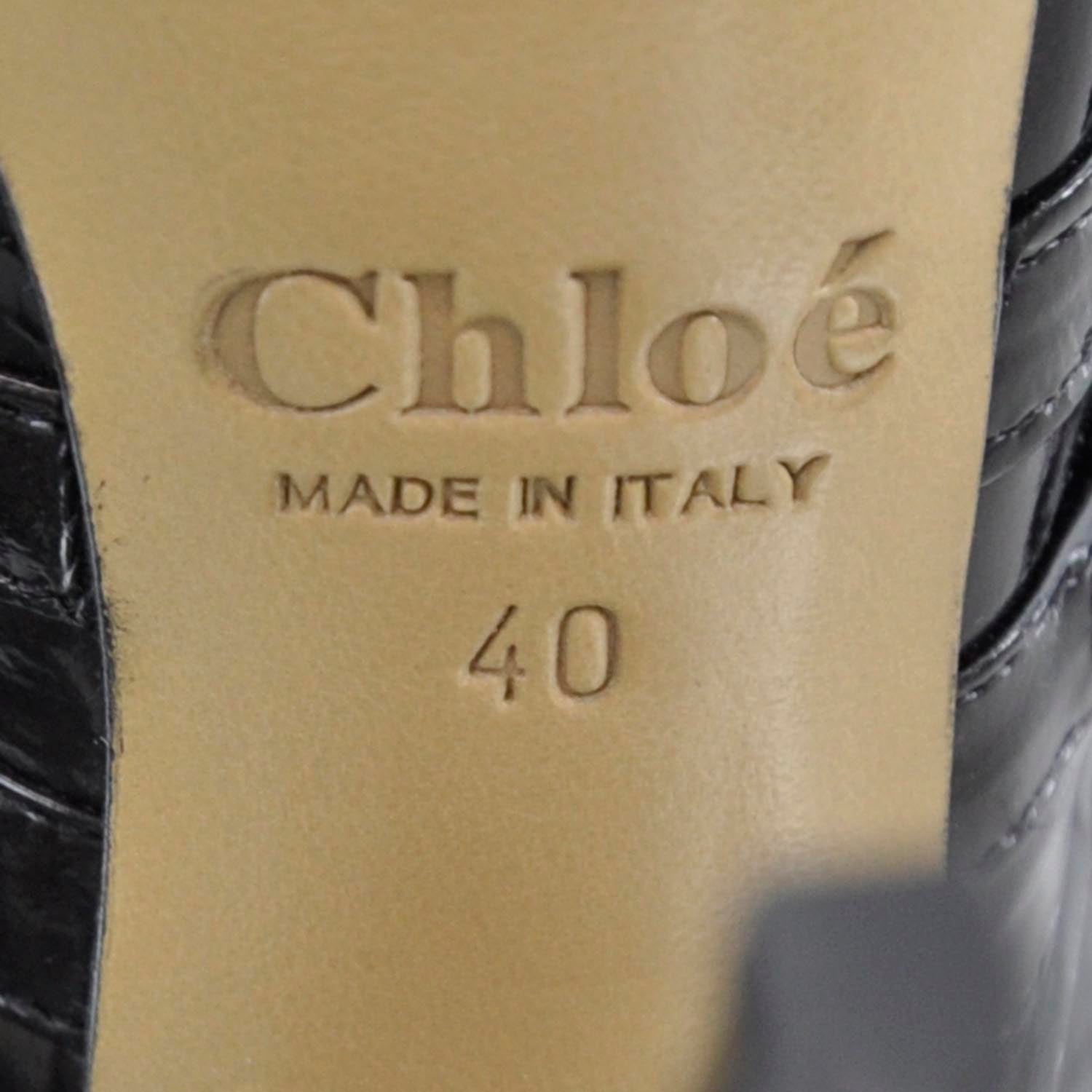 Chloe Patent Leather Horseshoe Slingback Heels 40 Black 5 of 6