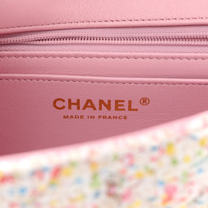 Chanel Tweed Sequin Quilted Mini Rectangular Flap White Pink Green Blue 6 of 11