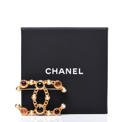 Chanel Gripoix Pearl CC Brooch Gold Multicolor 7 of 7