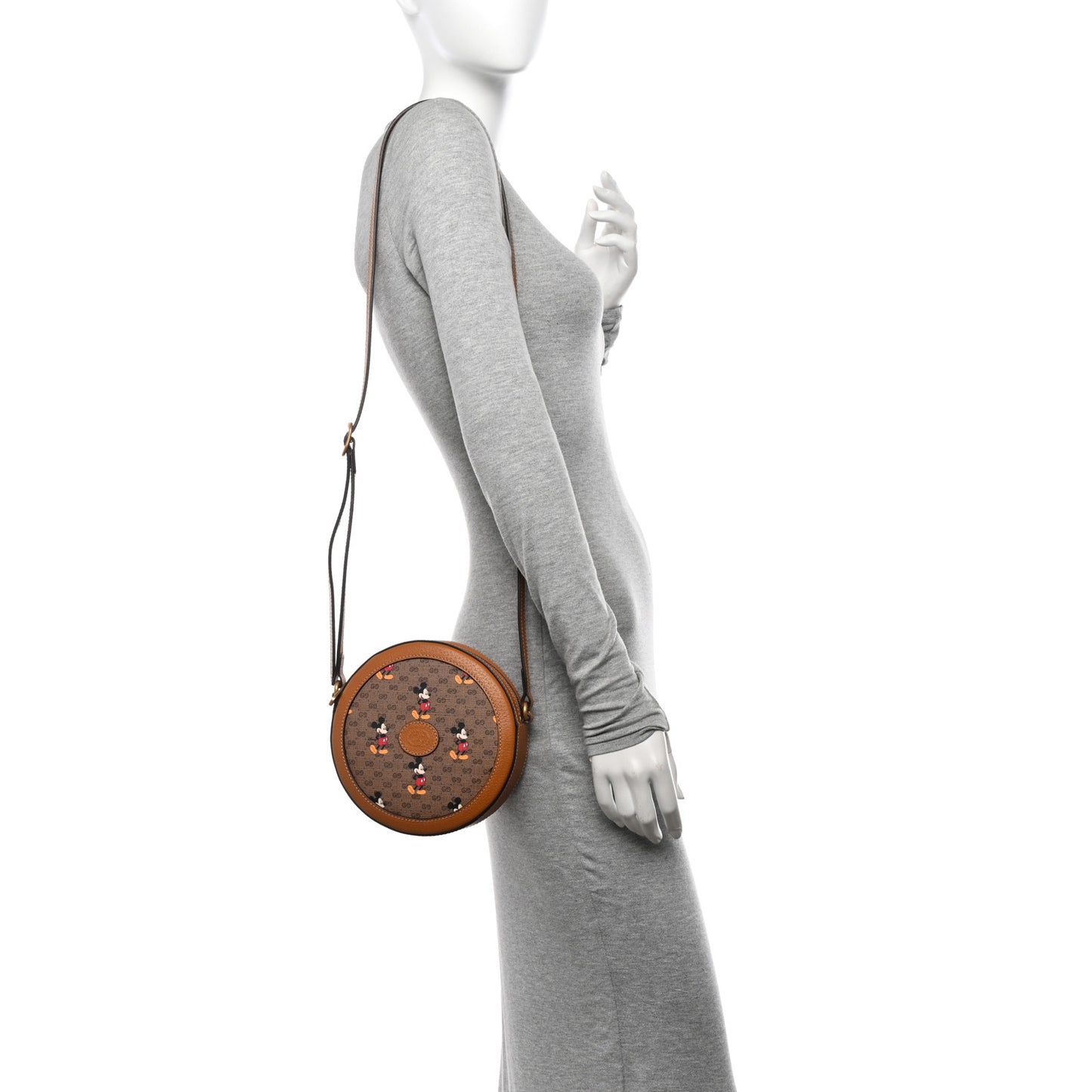 X DISNEY Mini Vintage GG Supreme Monogram Mickey Mouse Round Shoulder Bag Beige Vintage Sun Oil