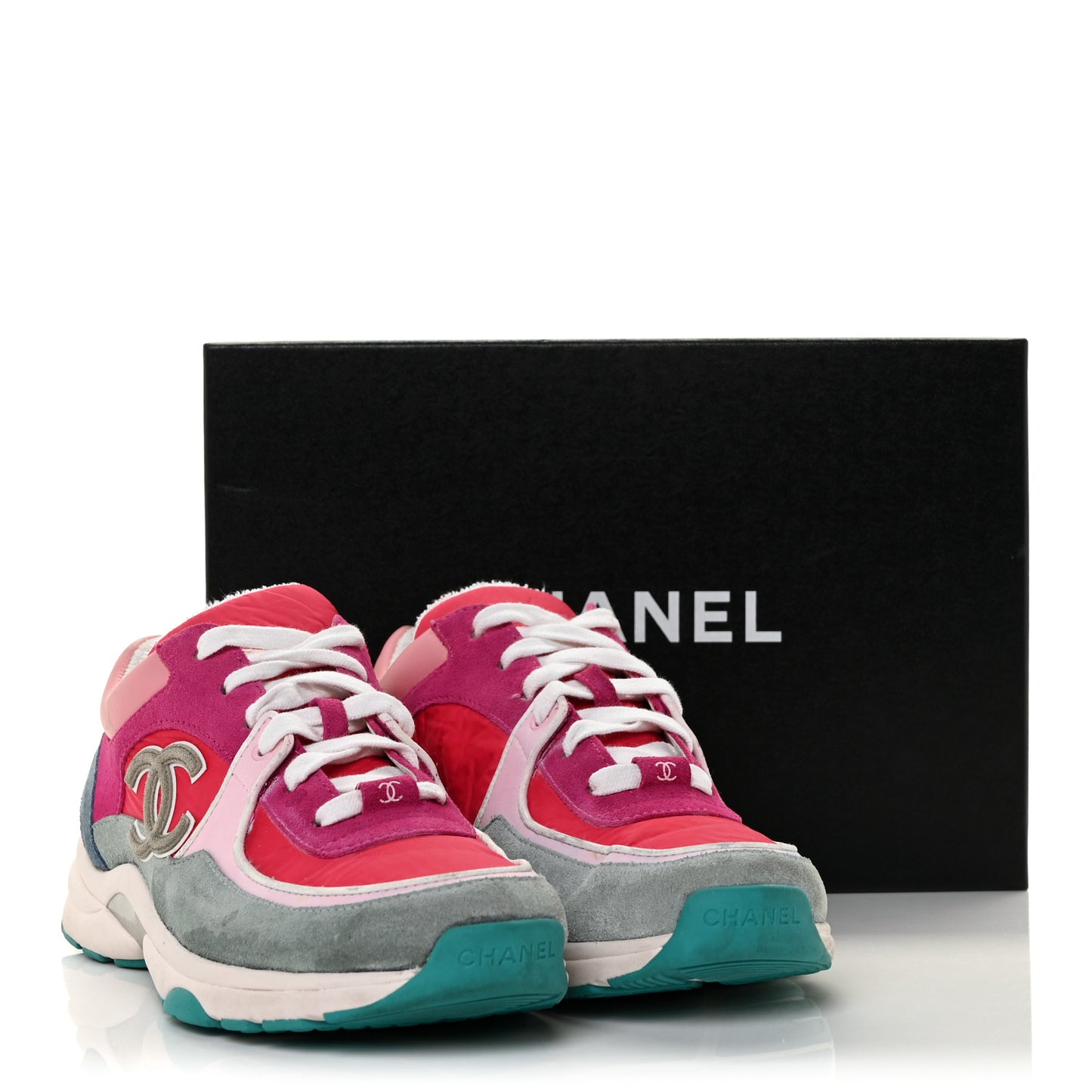 Nylon Calfskin Suede Womens CC Sneakers 39 Fuchisa Pink
