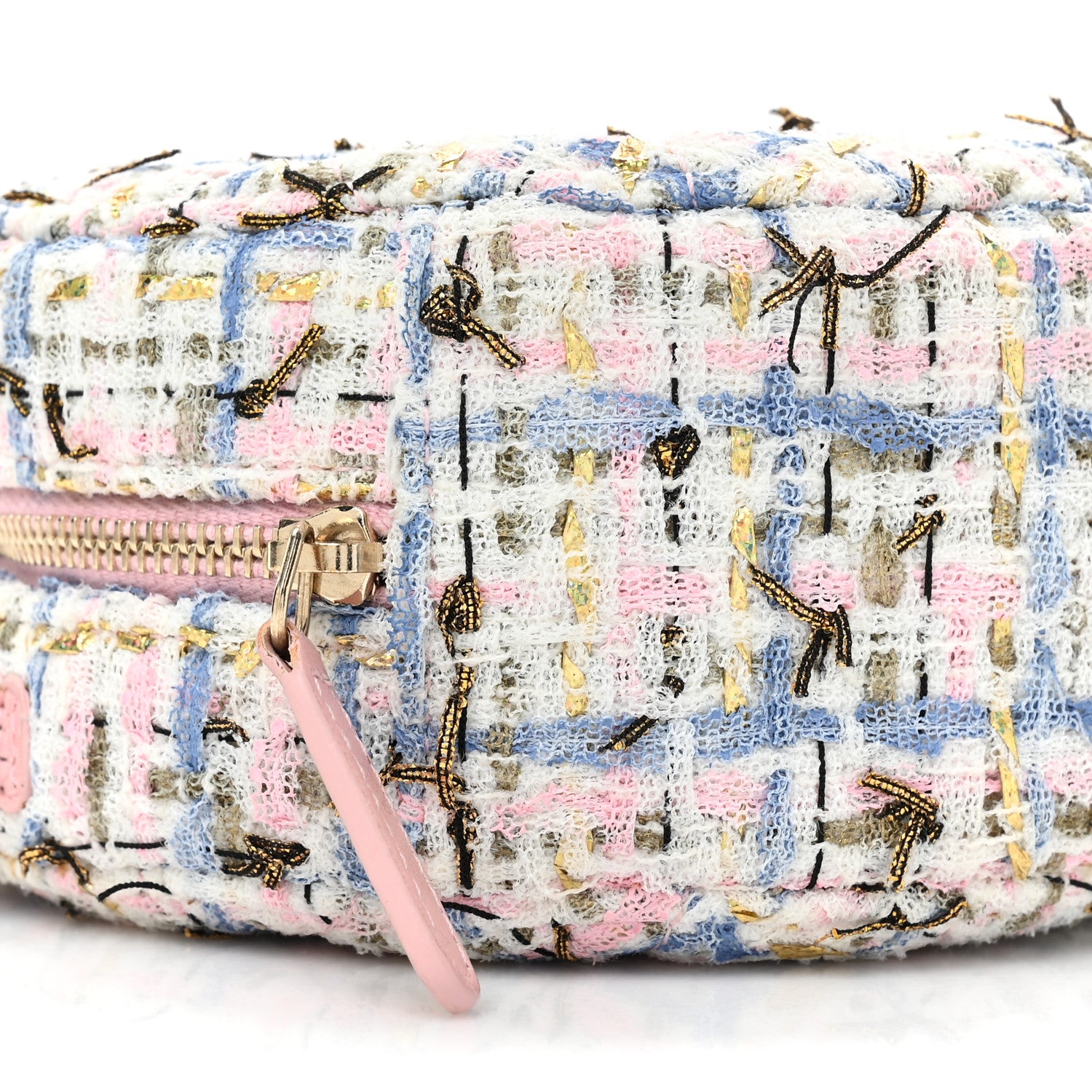Chanel Tweed Quilted Round Clutch With Chain White Pink Multicolor 9 of 9