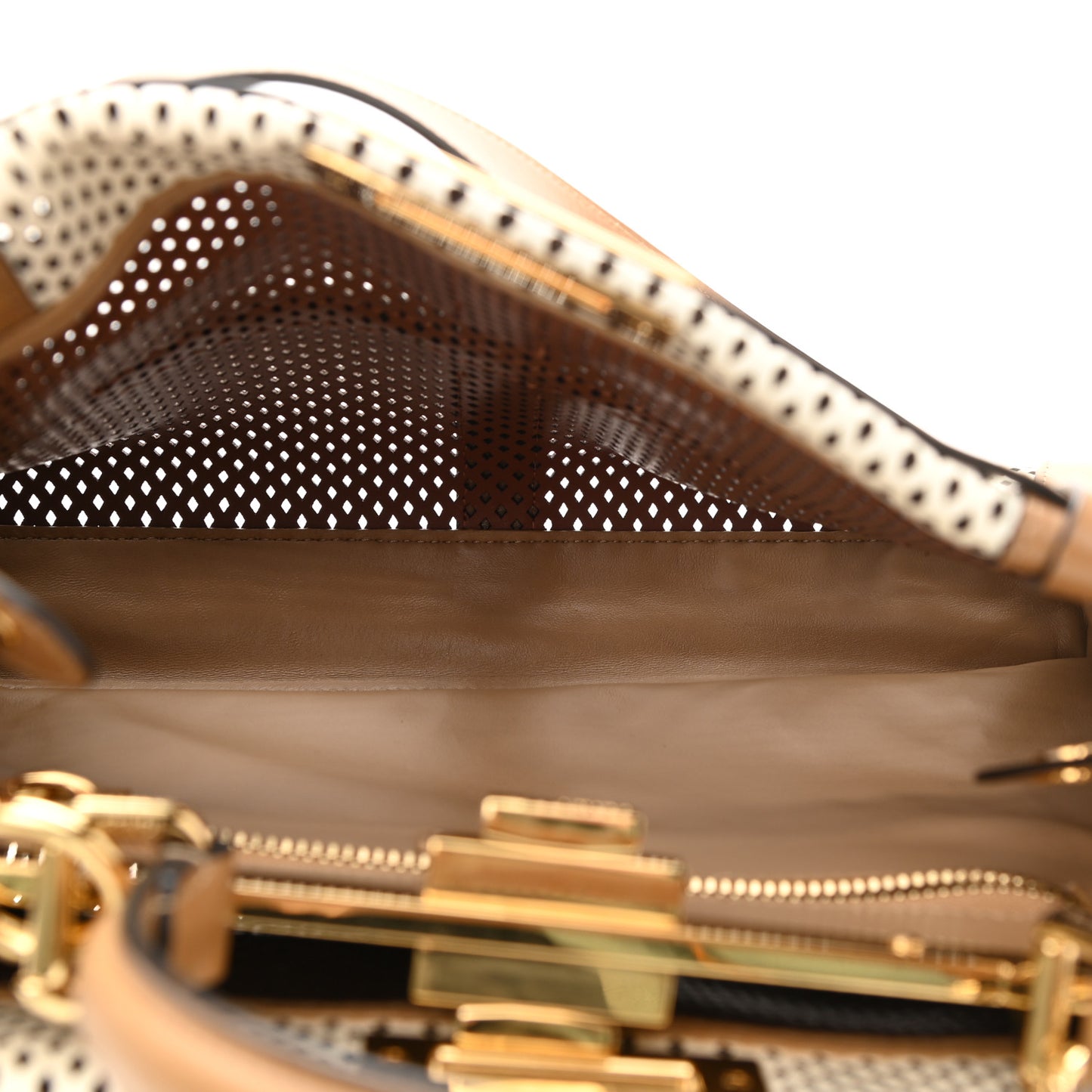 Calfskin Lambskin Perforated Medium Peekaboo Iconic Satchel White