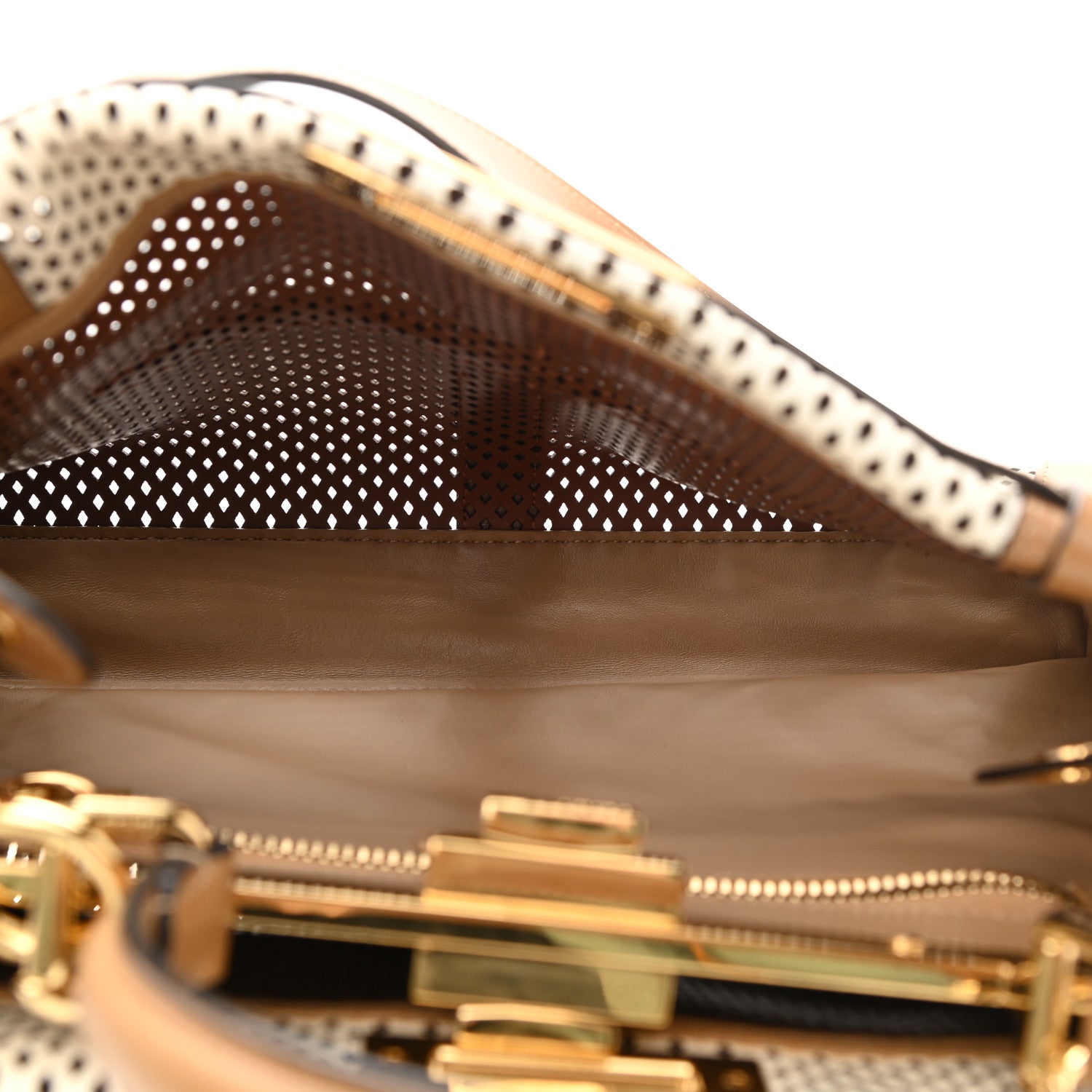 Fendi Calfskin Lambskin Perforated Medium Peekaboo Iconic Satchel White 6 of 10