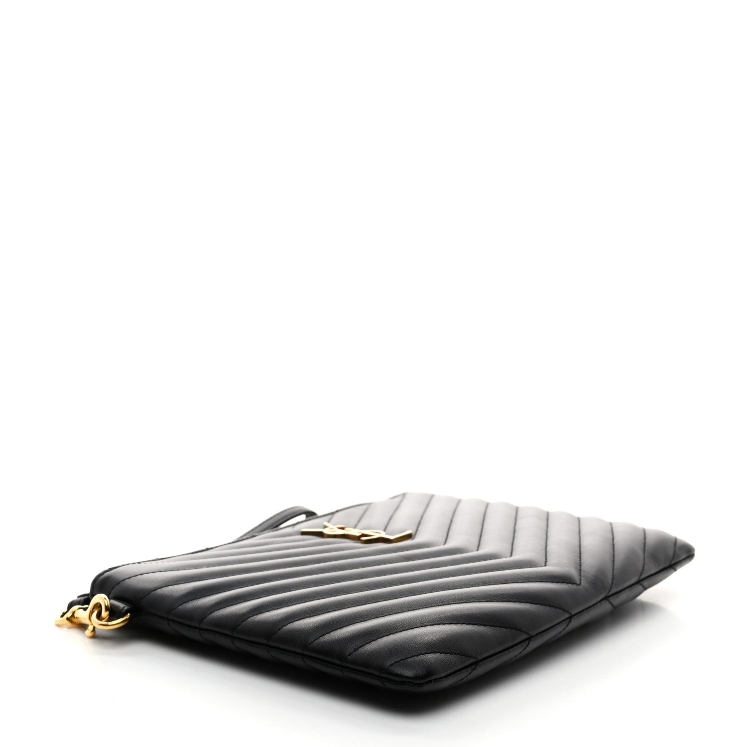 Saint Laurent Calfskin Matelasse Chevron Monogram A5 Wristlet Black 4 of 8