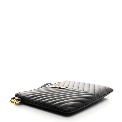 Saint Laurent Calfskin Matelasse Chevron Monogram A5 Wristlet Black 4 of 8