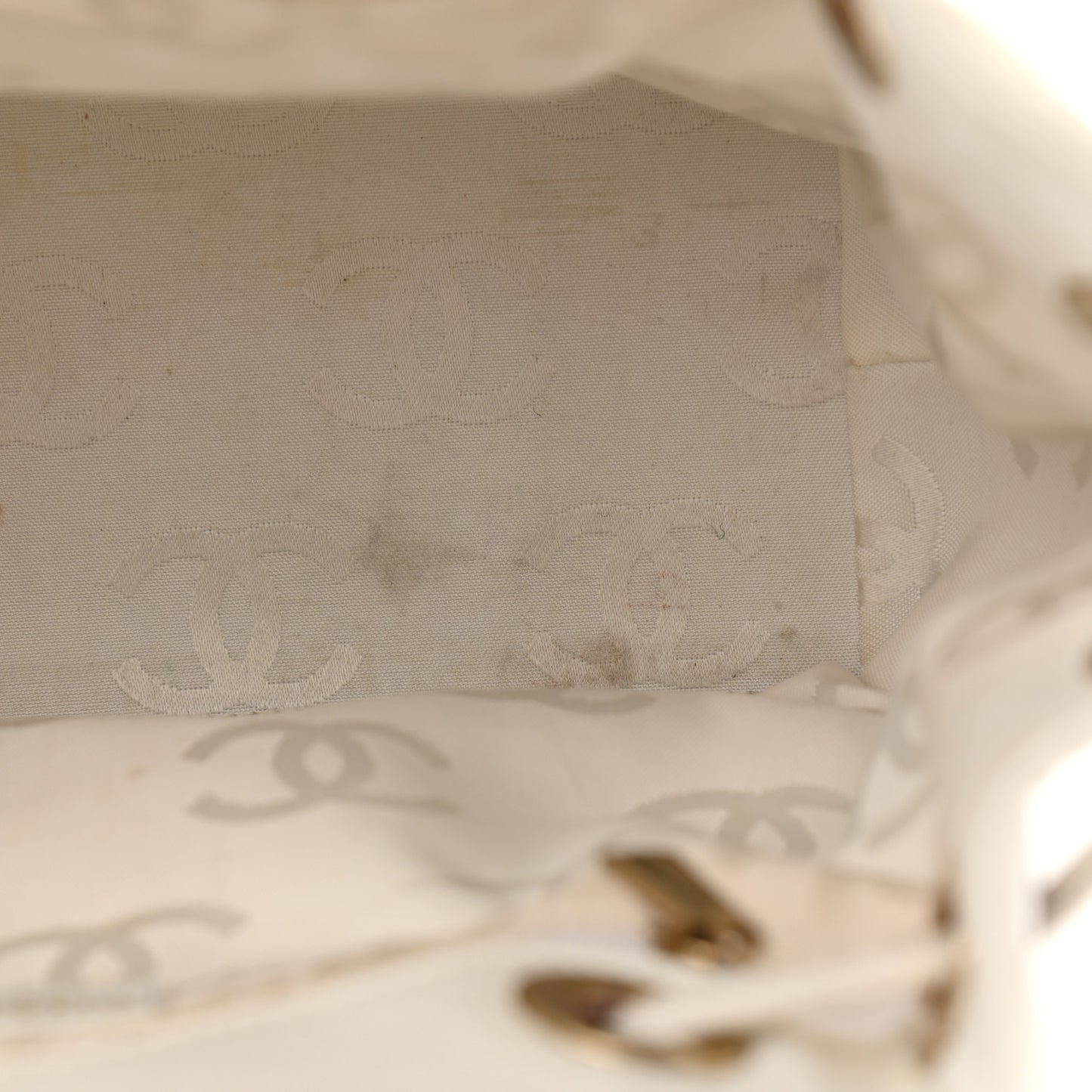 Caviar Wood Drawstring Bucket Bag White