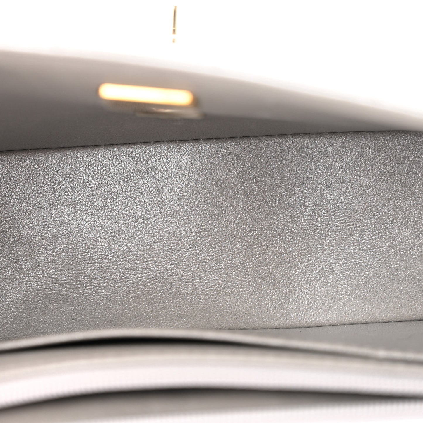 Metallic Calfskin Quilted Mini Rectangular Flap Silvery