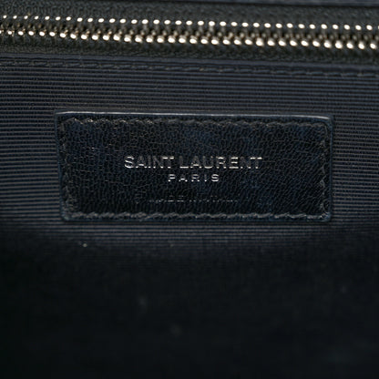 Saint Laurent Grain De Poudre Textured Mixed Matelasse Large Triquilt Monogram Satchel Deep Marine 6 of 10