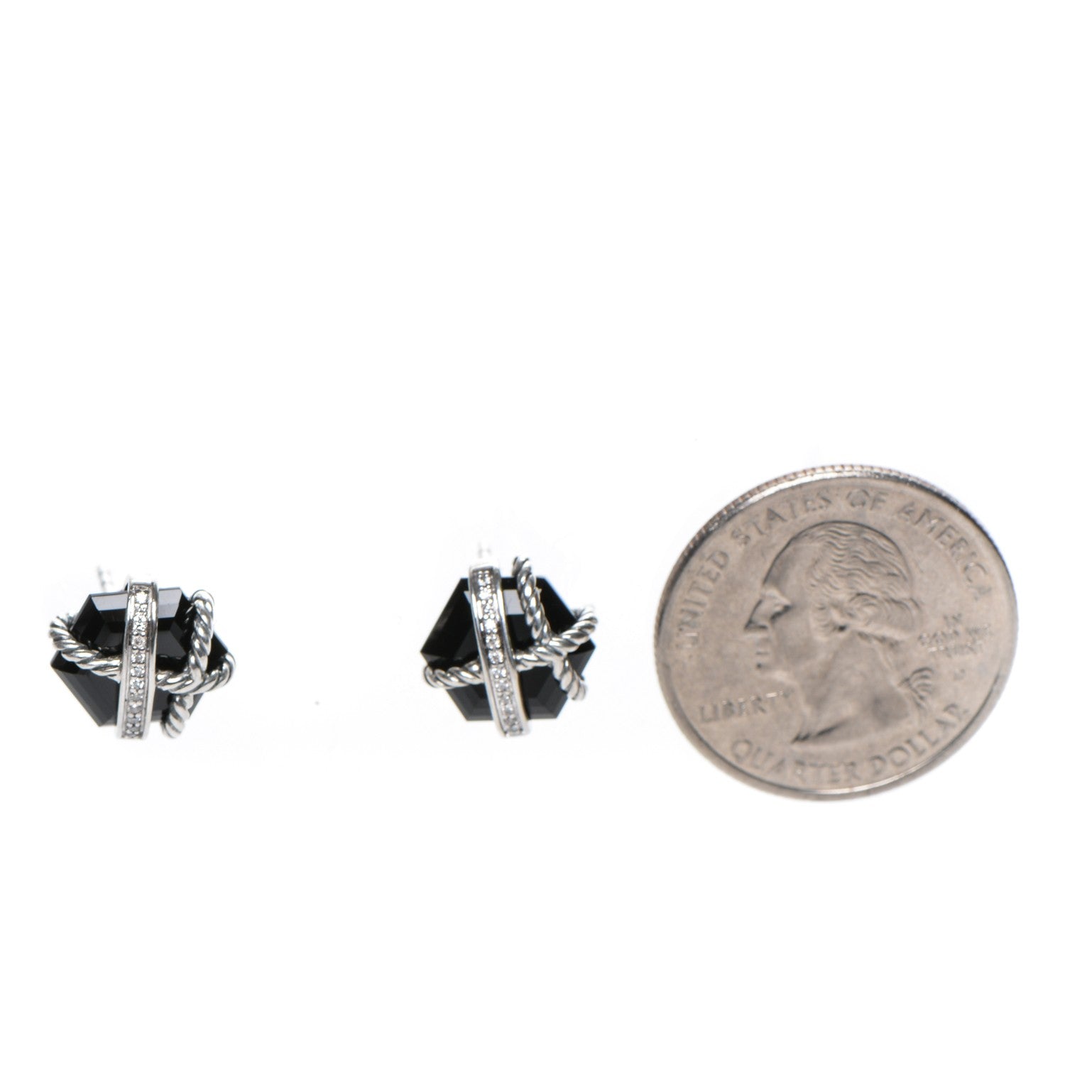 David Yurman Sterling Silver Diamond Black Onyx 11mm Cable Wrap Earrings 2 of 6