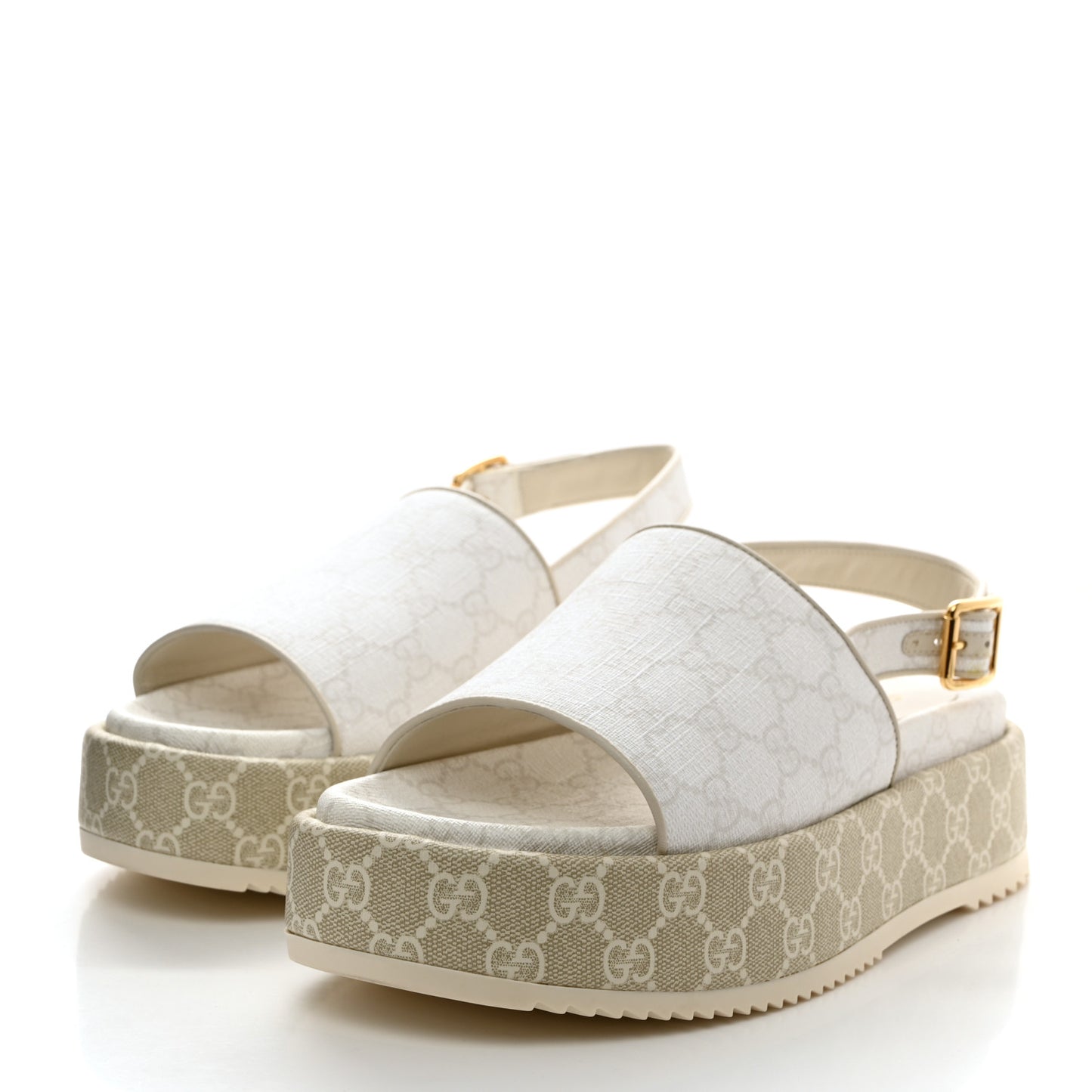 GG Supreme Monogram Granada Kid Angelina Platform 35mm Slingback Sandals 41 White Mystic White