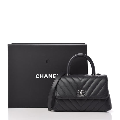 Chanel Caviar Chevron Quilted Mini Coco Handle Flap Dark Grey 11 of 11
