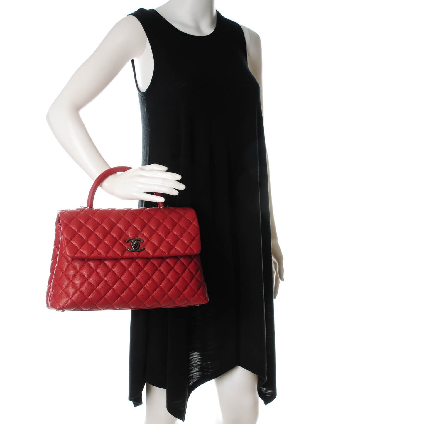 Caviar Quilted Medium Coco Handle Flap Dark Red