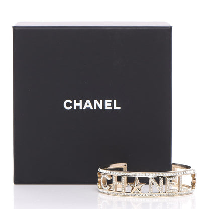 Chanel Crystal Baguette Logo Cuff Bracelet Gold 7 of 7