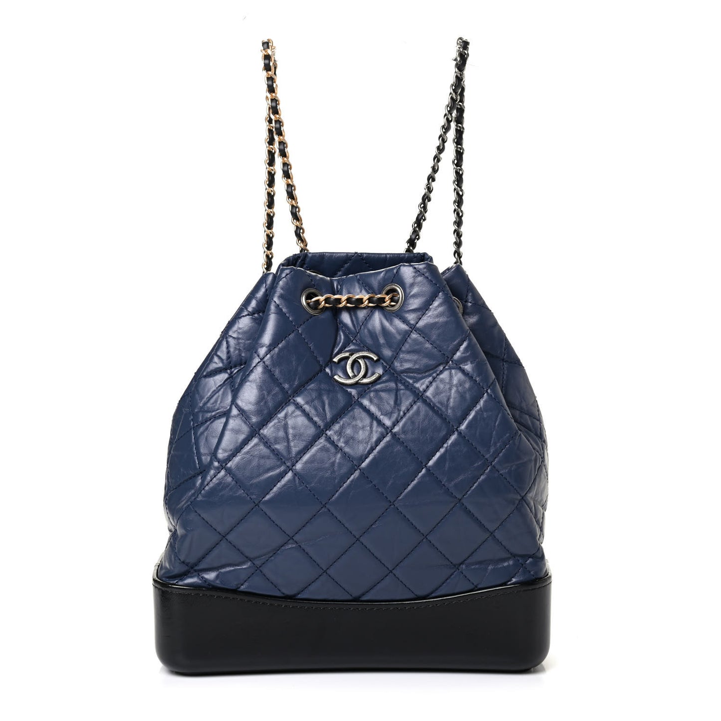 Aged Calfskin Quilted Gabrielle Backpack Navy Black