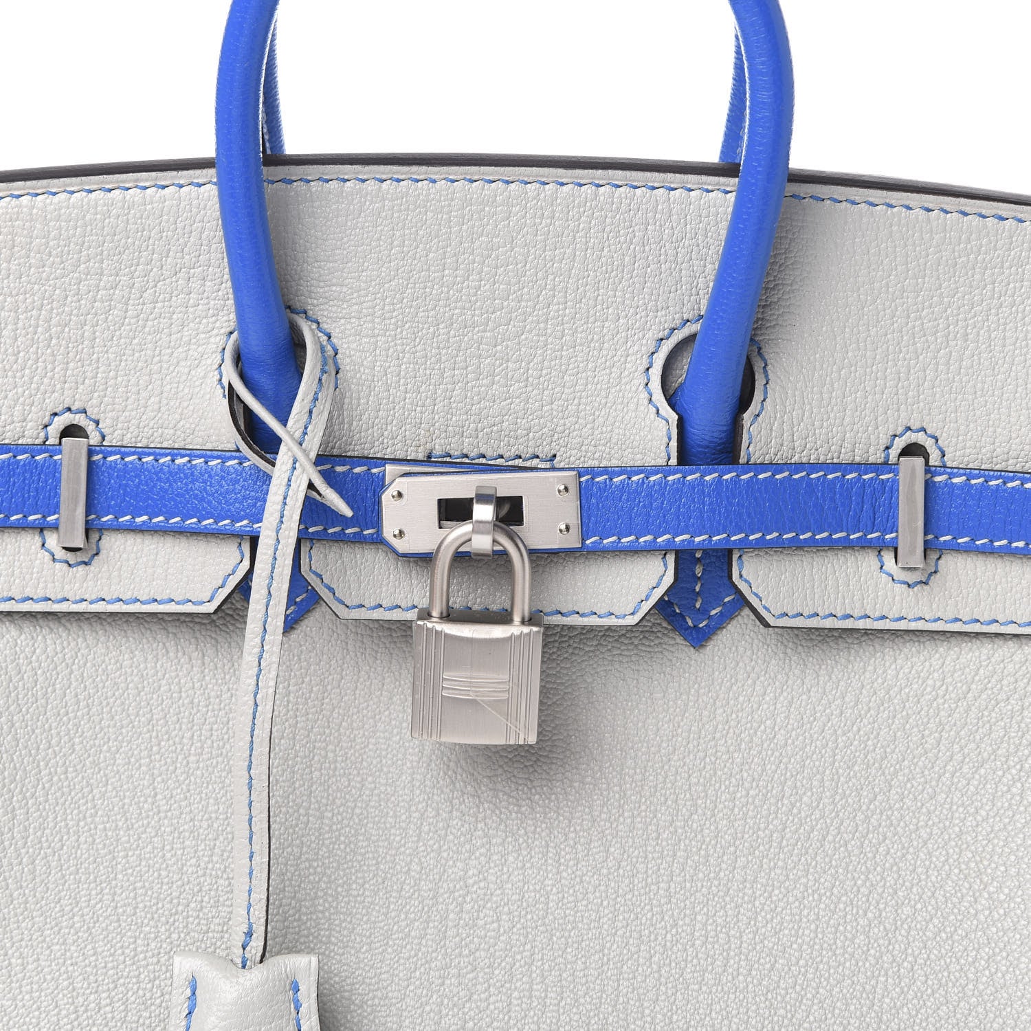 Hermes Chevre Mysore Horseshoe Birkin 25 Gris Perle Bleu Hydra 10 of 11