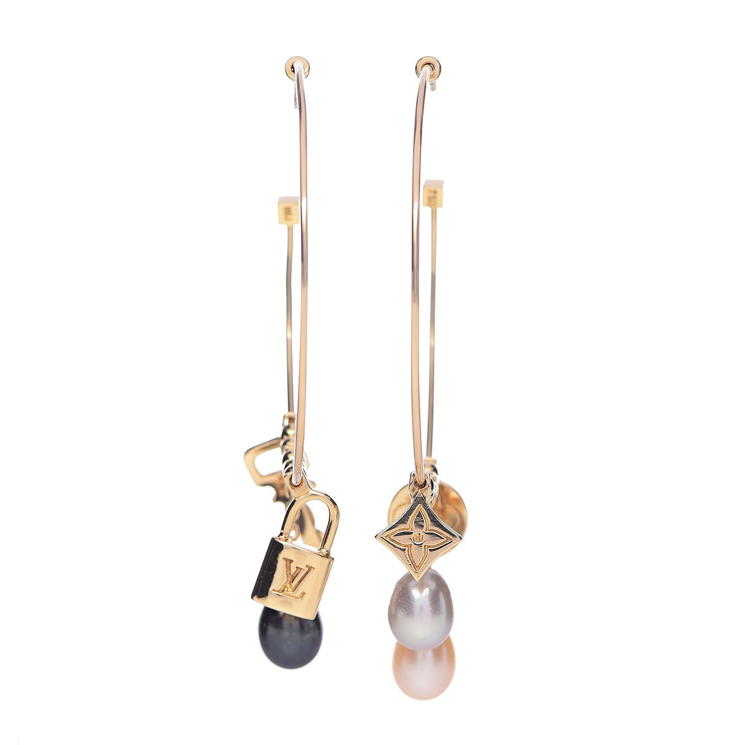 Louis Vuitton 18K Yellow Gold Pearl Monogram Hoop Earrings 1 of 4