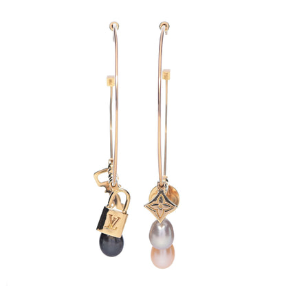Louis Vuitton 18K Yellow Gold Pearl Monogram Hoop Earrings 1 of 4