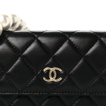 Chanel Calfskin Quilted Mini Maxi Pearls Wallet On Chain WOC Black 9 of 12