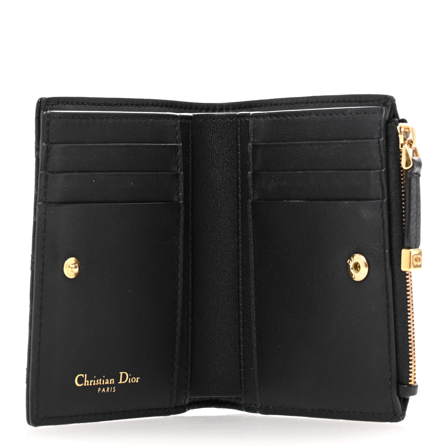 Christian Dior Grained Calfskin Supple Cannage Caro Dahlia Wallet Black 5 of 11