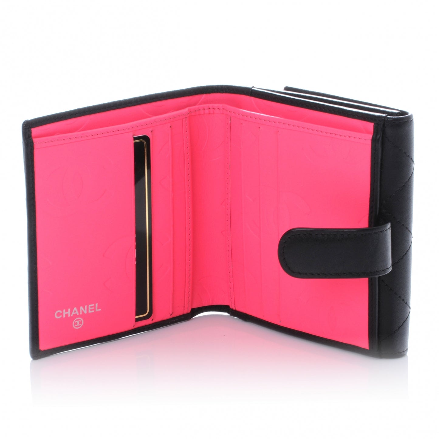 Calfskin Quilted Cambon Compact Wallet Black