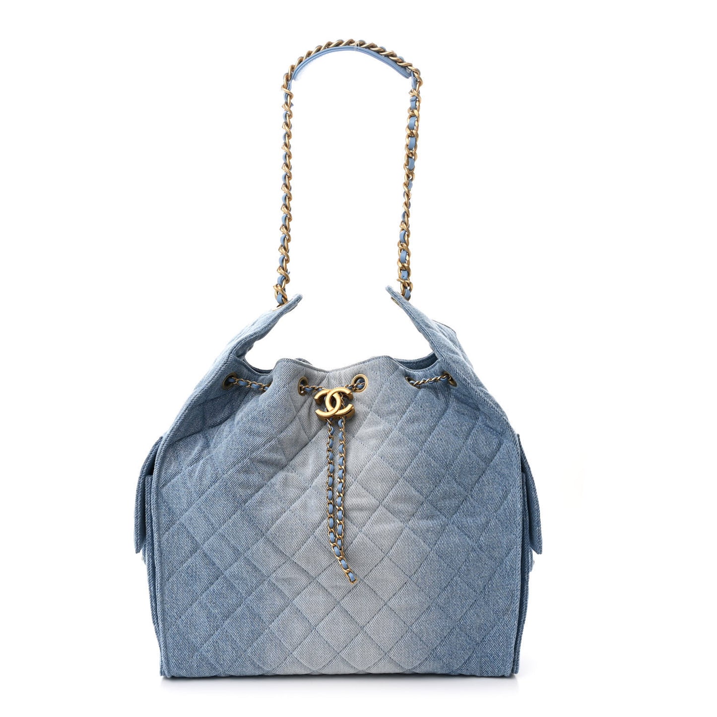 Washed Denim Quilted Medium Chanel 25 Handbag Blue