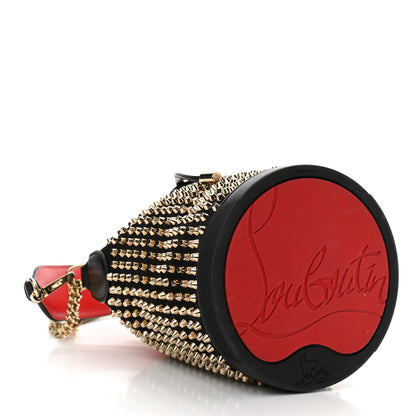Christian Louboutin Silk Satin Calfskin Marie Jane Loubirun Studded Bucket Black Gold Platine 4 of 12