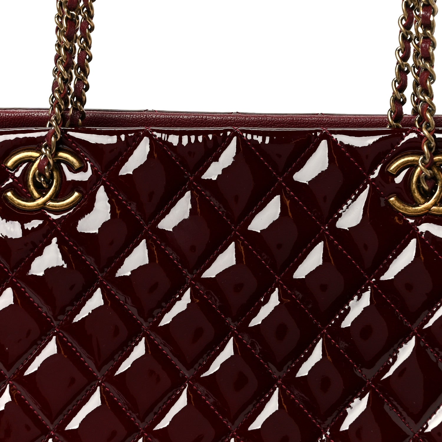 Chanel Patent Goatskin Quilted Small CC Eyelet Tote Burgundy