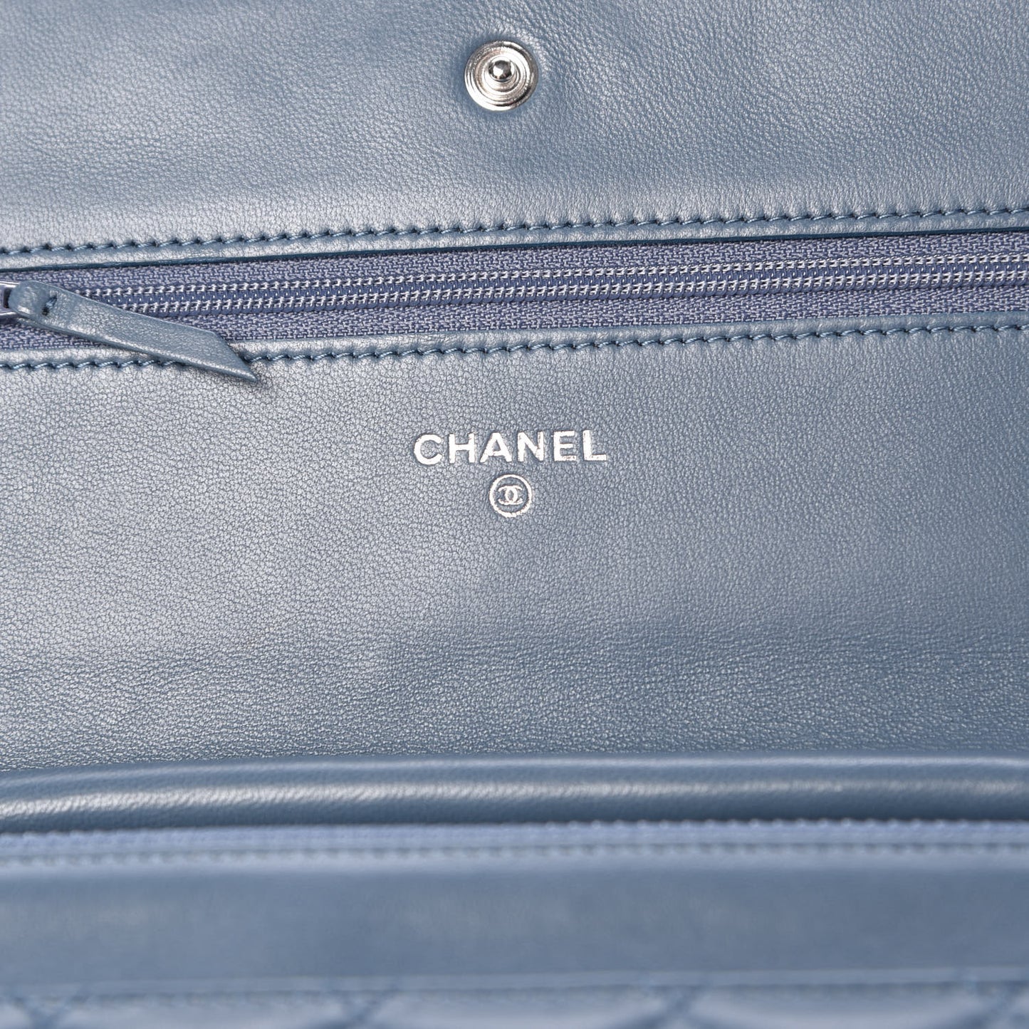 Lambskin Quilted Wallet On Chain WOC Blue