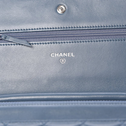 Chanel Lambskin Quilted Wallet On Chain WOC Blue 6 of 11