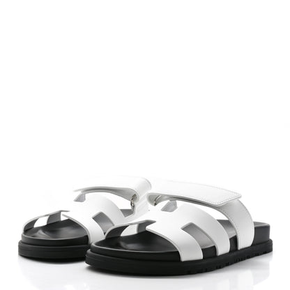 Hermes Calfskin Womens Chypre Sandals 37 White 3 of 10