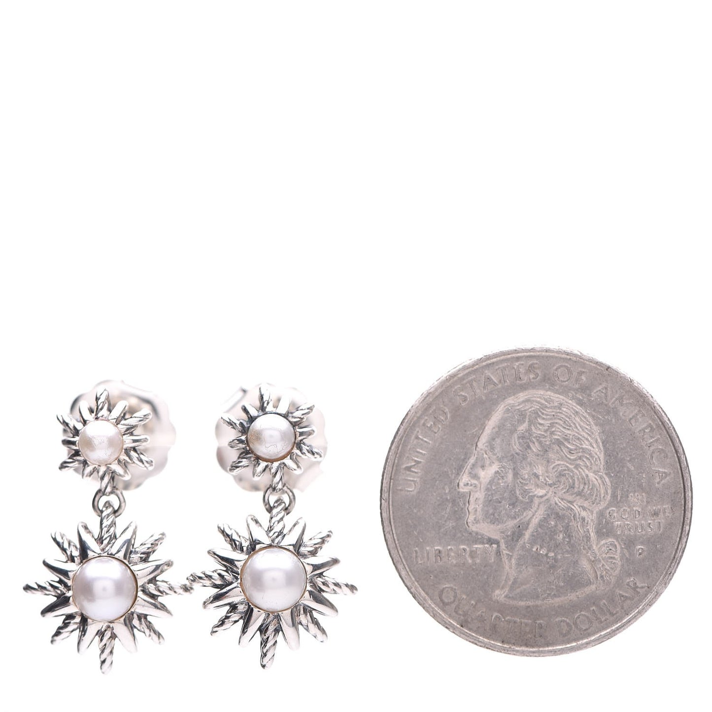 Sterling Silver Pearl Starburst Drop Earrings
