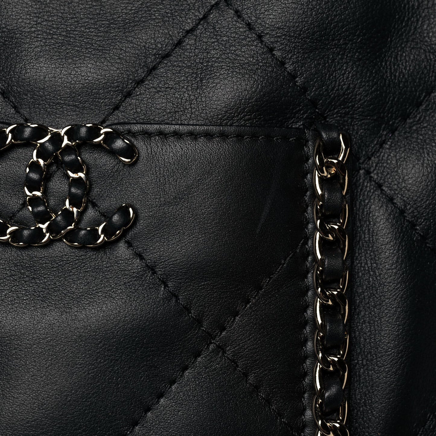 Calfskin Quilted Fringe Small Shopping Bag Black