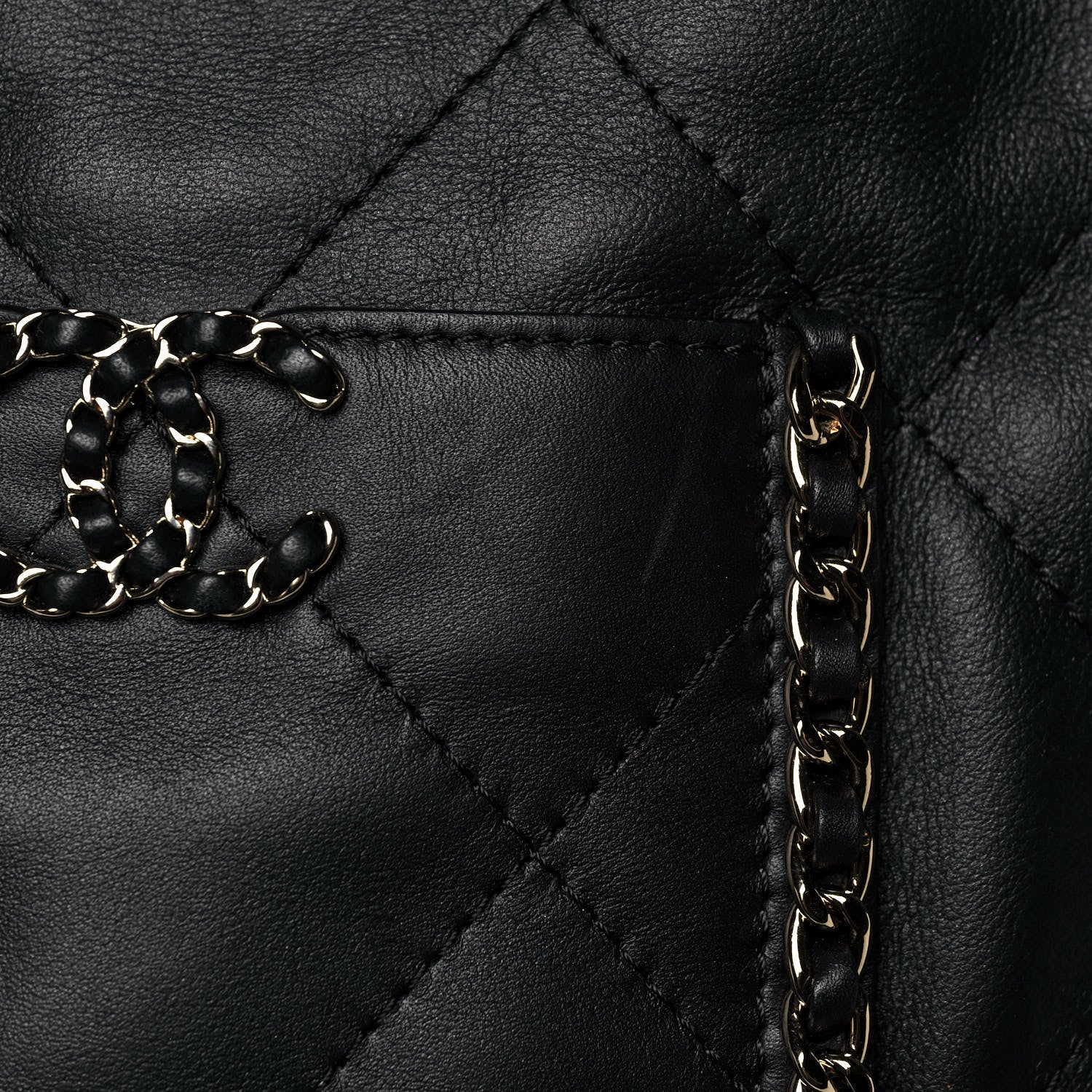 Chanel Calfskin Quilted Fringe Small Shopping Bag Black 13 of 14