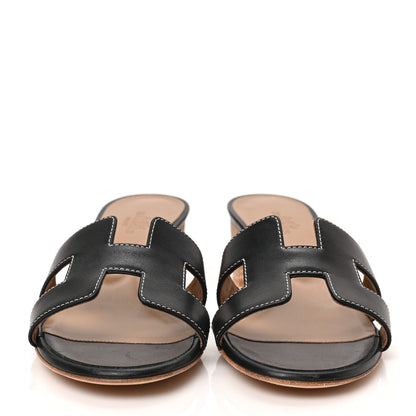 Hermes Calfskin Oasis Sandals 36.5 Black 2 of 8