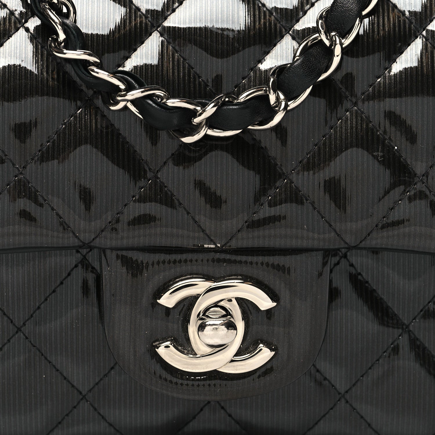Chanel Striated Patent Quilted Mini Rectangular Flap Black 8 of 10