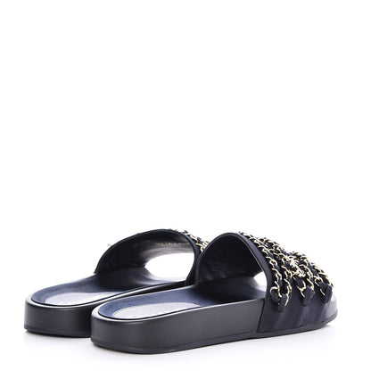 Chanel Nylon Chain Flat Sandals 37 Marine 4 of 9
