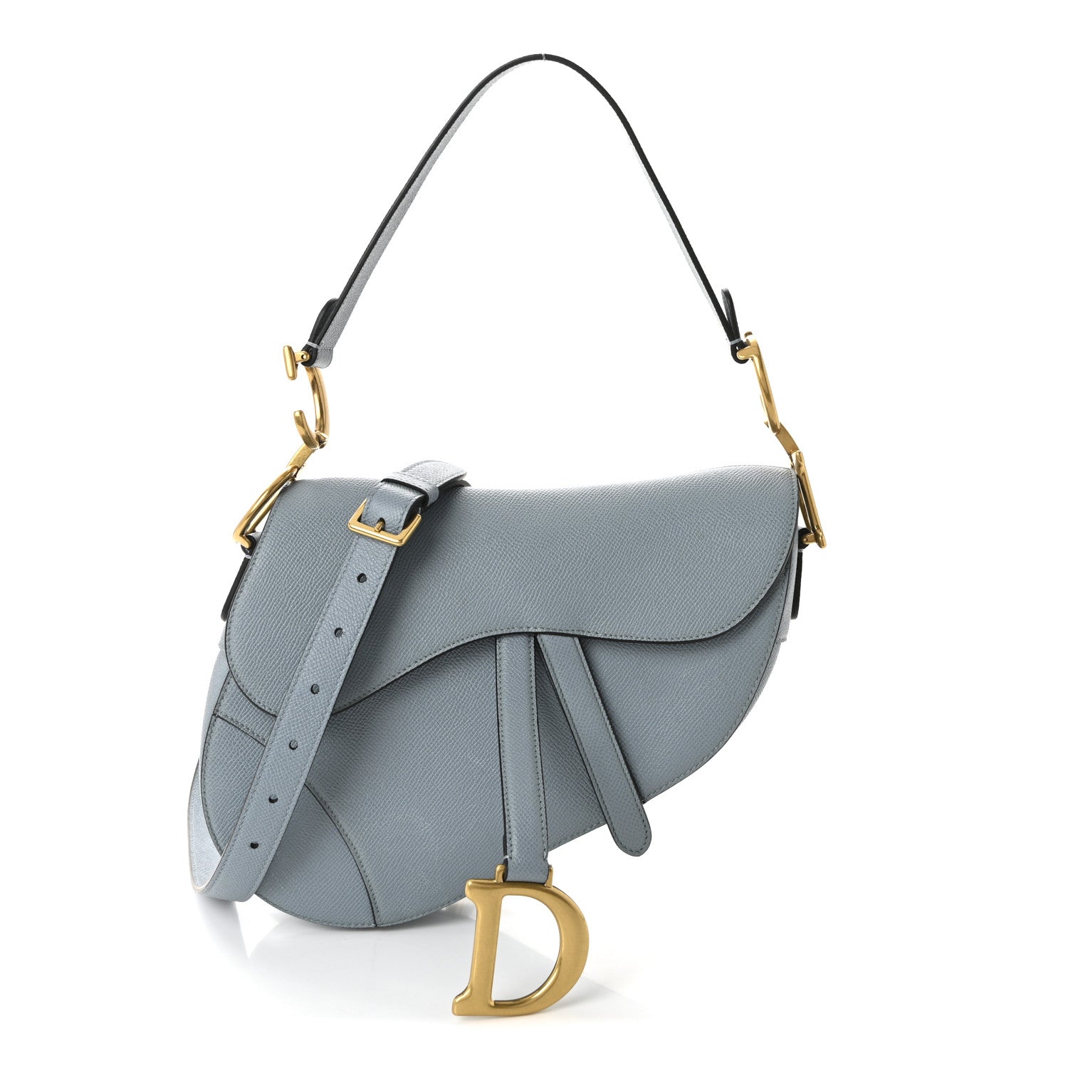 Christian Dior Grained Calfskin Saddle Bag With Strap Sky Blue 1 of 10