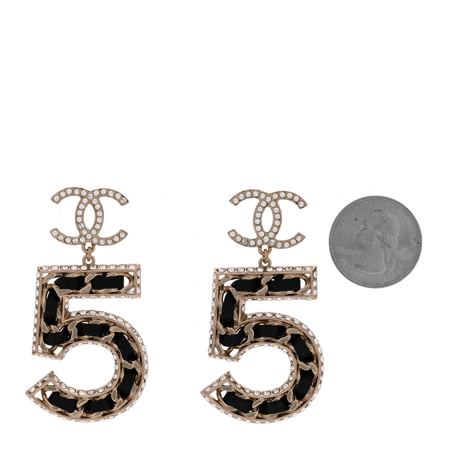 Crystal Lambskin Chain CC No 5 Drop Earrings Gold Black