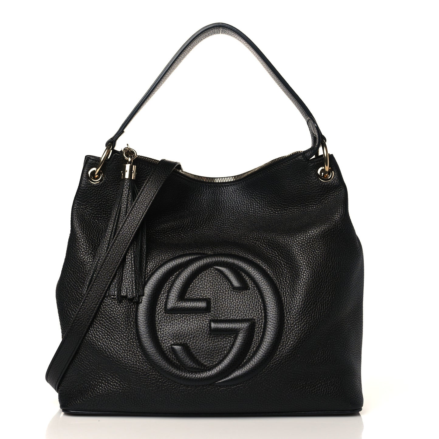 Pebbled Calfskin Large Soho Hobo Black