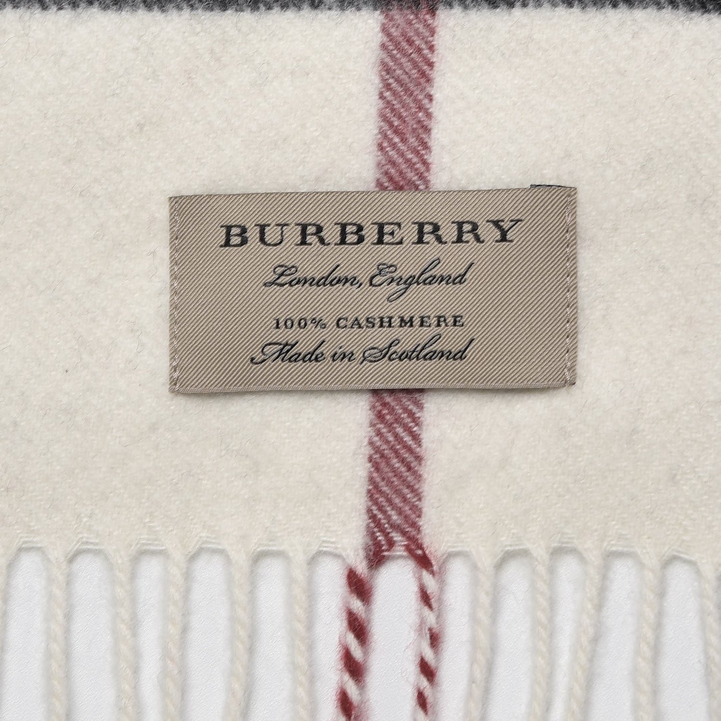 Cashmere Giant Check Fringe Scarf White