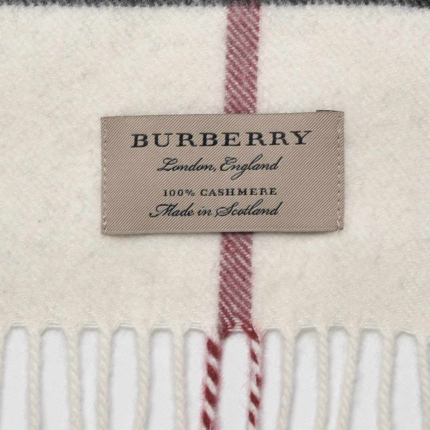 Burberry Cashmere Giant Check Fringe Scarf White 4 of 4