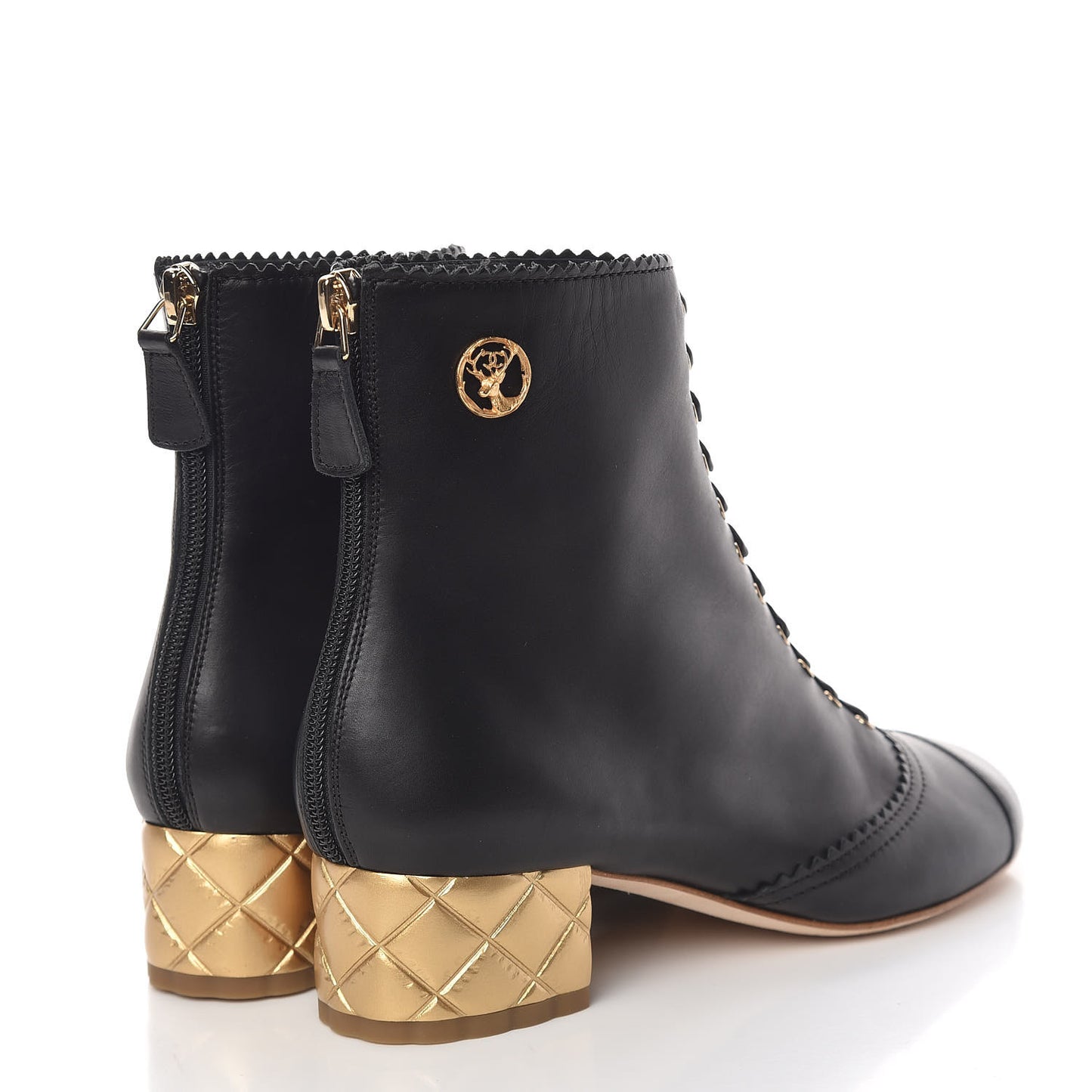 Calfskin Lace Up Short Boots 37 Black Gold